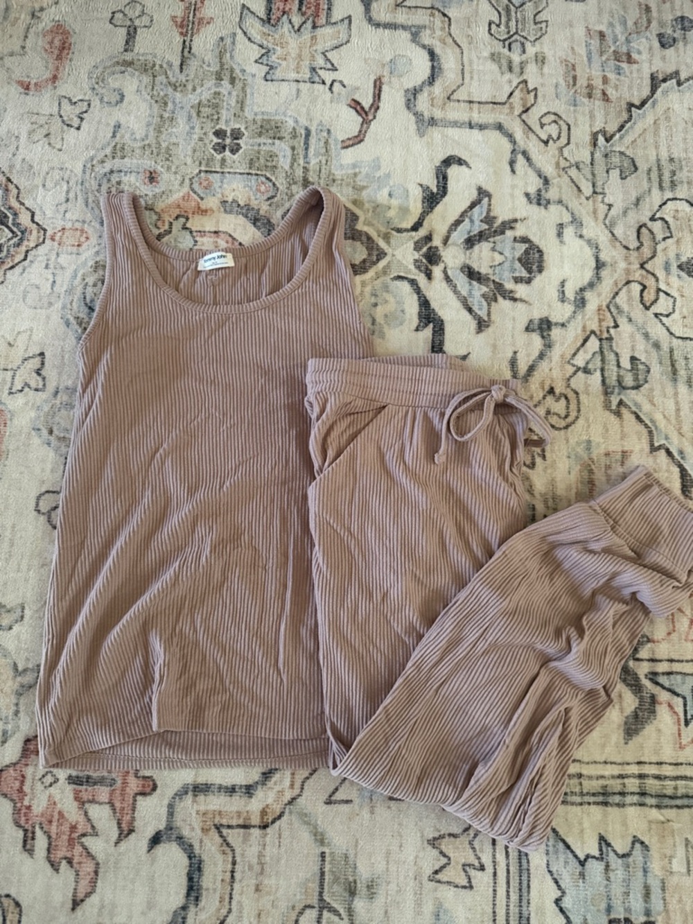 Tommy John Ribbed Tank & Drawstring Lounge Set in Dusty Mauve